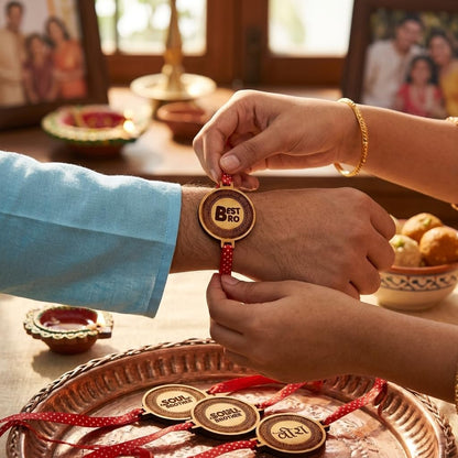 TheYaYaCafe Wooden Rakhi for Brother Set of 6 Engraved MDF Rakhi with Quote, Raksha Bandhan Gift for Bhai, Brother, Bhaiya from Sister