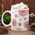 Christmas Coffee Mug with Coaster - Maroon Xmas Snowflakes