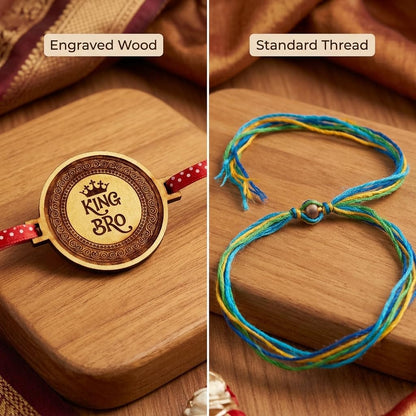 TheYaYaCafe Rakhi for Brother Set of 4 Engraved Wooden Rakhi with MDF Dial 1.5 Inches, Raksha Bandhan Gift for Bhai, Brother, Bro from Sister, Didi, Behen