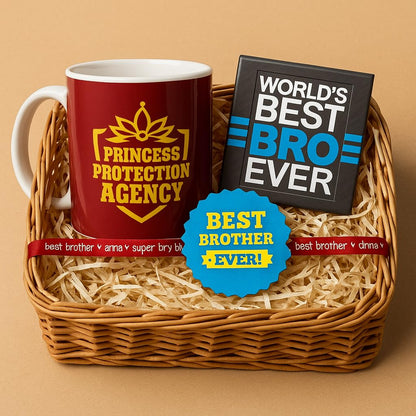 TheYayaCafe Rakhi Gift for Brother | Princess Protection Agency Mug Coaster Mousepad Keychain Rakhi Combo Set of 5 | Raksha Bandhan Bhai Dooj Birthday Gift for Bhai, Brother from Sister