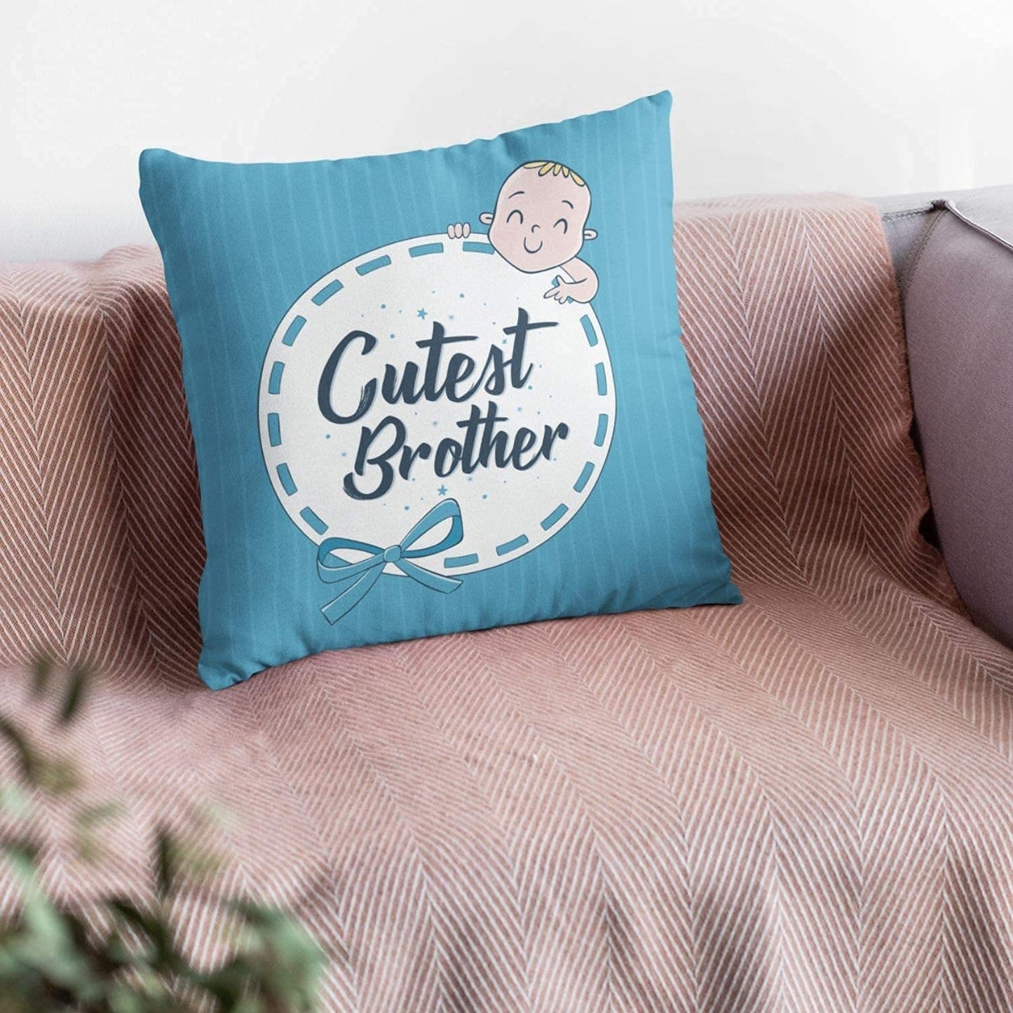 TheYayaCafe Rakhi Gifts 16x16 Inches Printed Velvet Cushion Cover Cutest Baby Brother, Raksha Bandhan Birthday Gift for Brother, Bhaiya, Bro from Sister, Didi, Behna