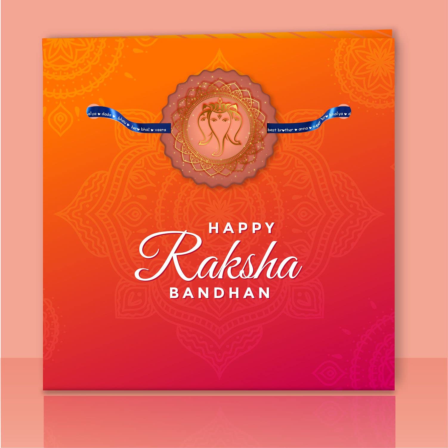 TheYayaCafe Raksha Bandhan Rakhi Bracelet for Brother Ganesha Printed Design Rose Gold Finish, Rakhi Gift for Bhai, Brother, Raksha Bandhan, Bhai Dooj from Sister