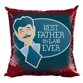 Best Father-in-Law Ever Magic Sequin Cushion with Filler 12x12 Blue
