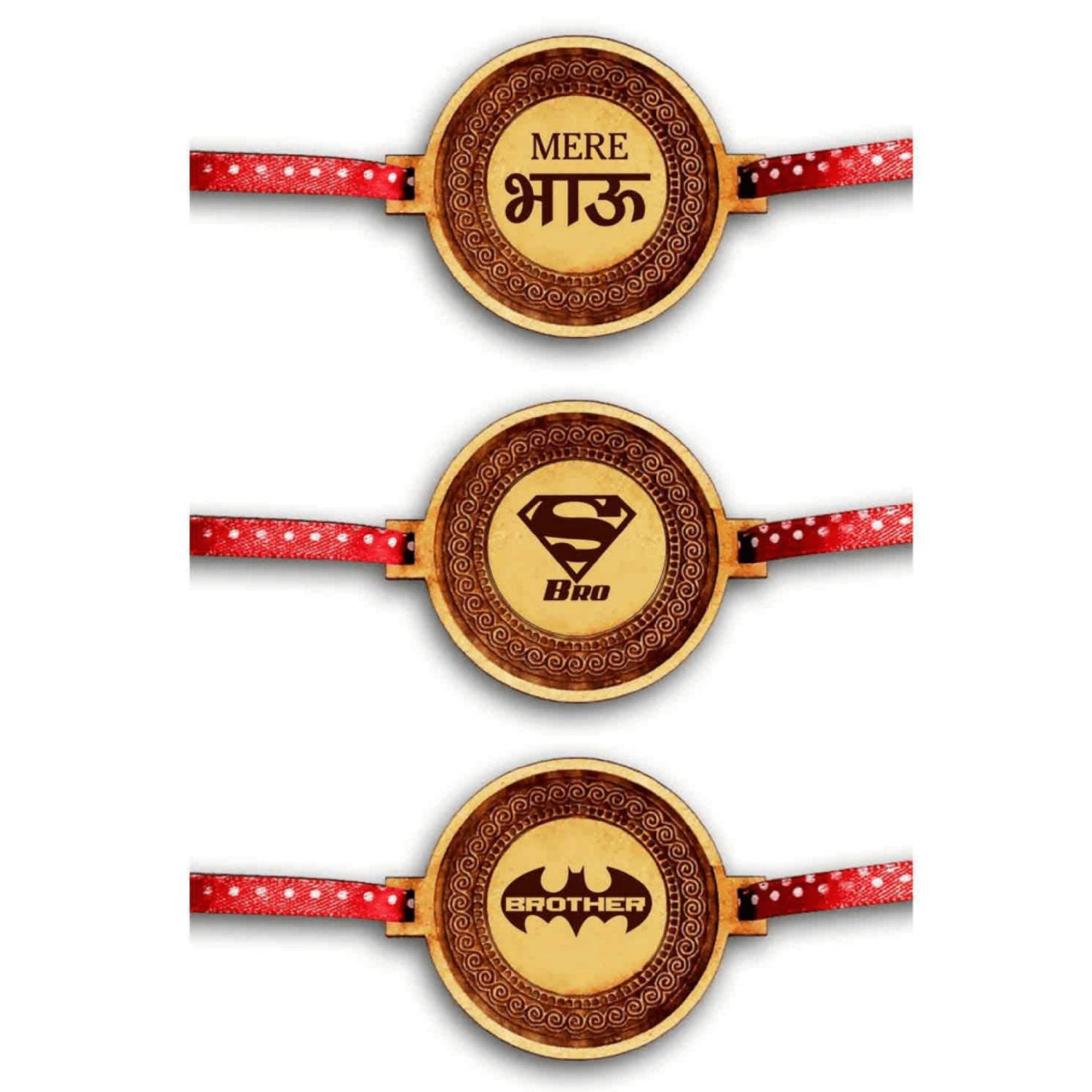 YaYa cafe Family Rakhi for Brother Set of 3 Engraved Super Batmen Bhau Brothers Rakhi Raksha Bandhan
