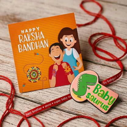 TheYayaCafe Baby Saurus Kids Rakhi Gift Hamper with Apron, Mug, Rakhi and 5 Chocolates, Raksha Bandhan Gift for Kid Brother, Toddler, Baby Boy from Sister