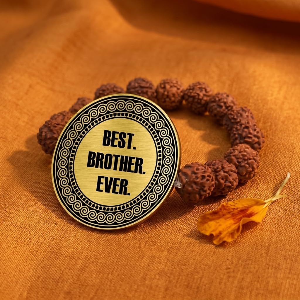 YaYa cafe Men's Raksha Bandhan Best Brother Ever Engraved for Brother Rudraksha Bracelet