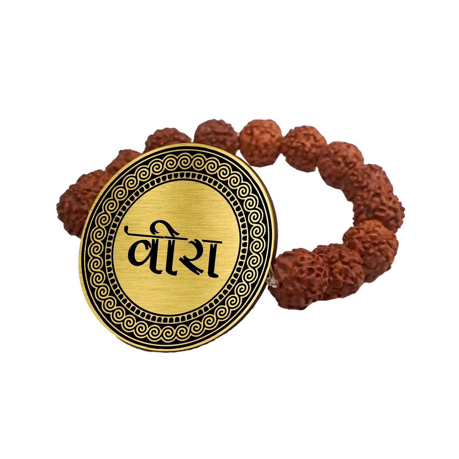 TheYayaCafe Rudraksha Bracelet Rakhi for Brother Golden Acrylic Dial 1.5 Inches, Raksha Bandhan Rakhi Gift for Bhai, Brother, Bhaiya from Sister, Behen, Didi