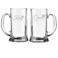King Queen Couple Beer Mugs with Coasters - Personalised Gift Set