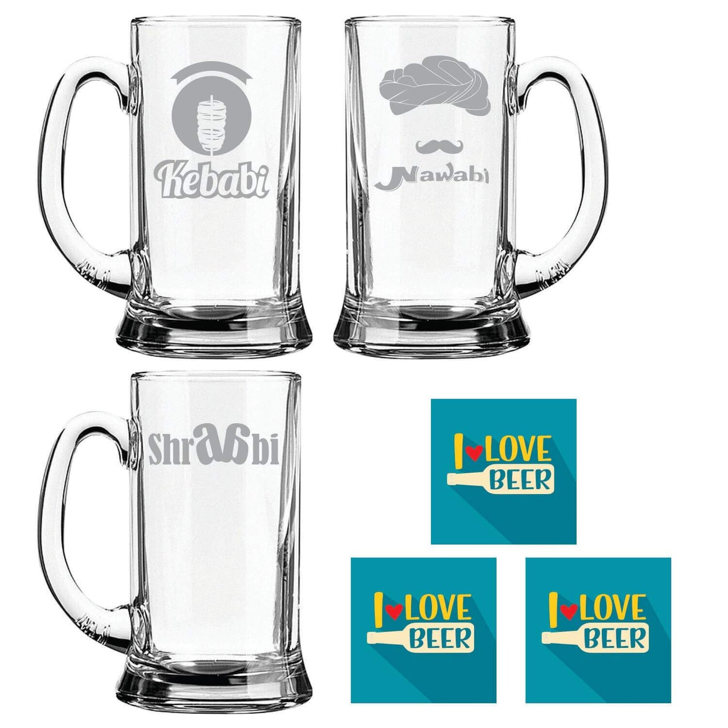 Nawaabi Kebabi Sharaabi Hindi Engraved Beer Mugs Set