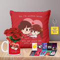 Birthday Gift Hamper Set of 5 - Mug, Cushion, Roses, Card, Keychain
