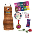 Chef Apron & Chocolate Gift Hamper for Mom with Red Rose