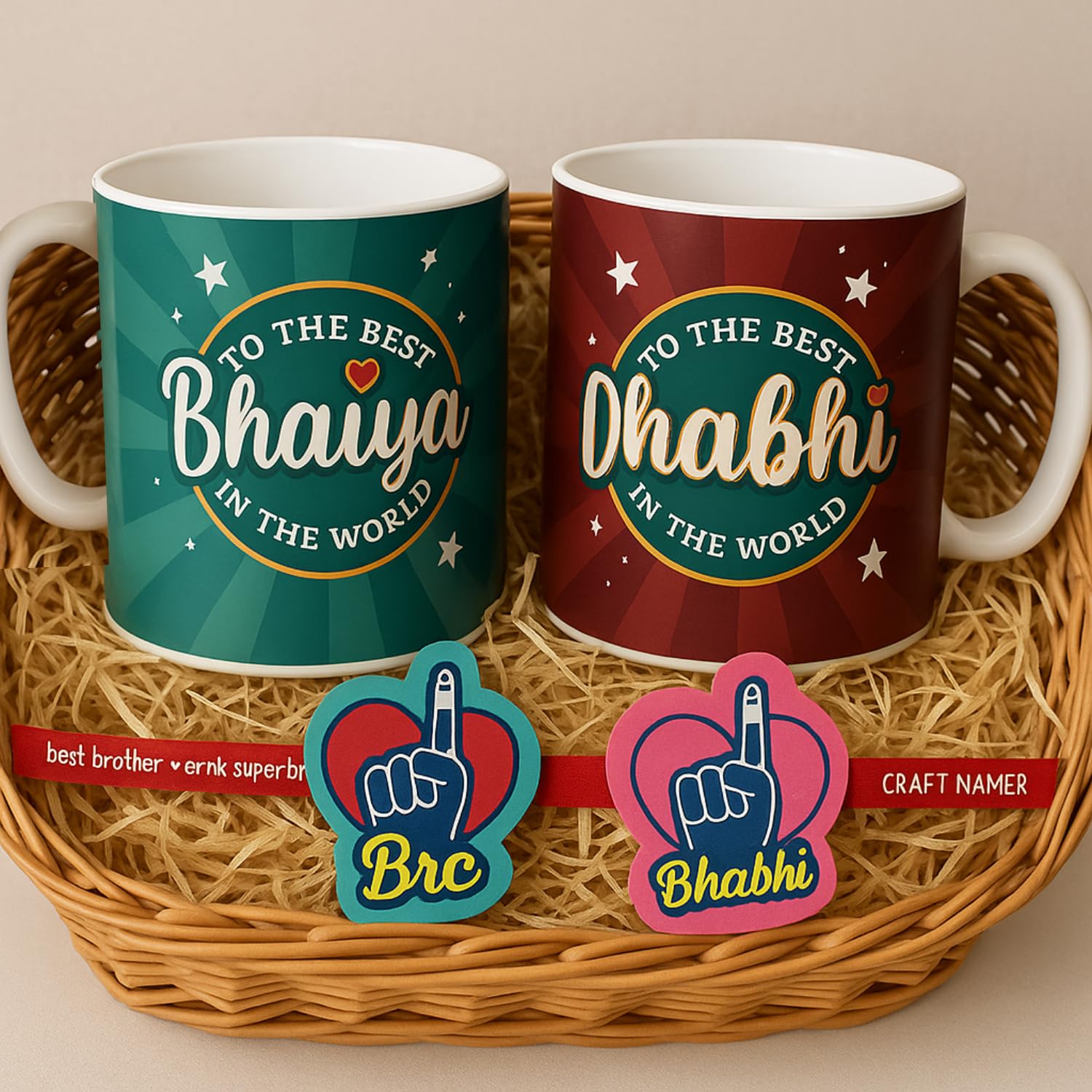 TheYayaCafe Rakhi Gifts for Brother and Bhabhi, To The Best Bhaiya Bhabhi Gift Combo, Set of 4 with 2 Coffee Mugs and 2 Rakhis, Rakhi Hamper for Bhaiya Bhabhi