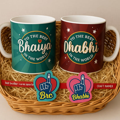 TheYayaCafe Rakhi Gifts for Brother and Bhabhi, To The Best Bhaiya Bhabhi Gift Combo, Set of 4 with 2 Coffee Mugs and 2 Rakhis, Rakhi Hamper for Bhaiya Bhabhi