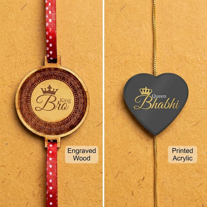 King Bro & Queen Bhabhi Wooden Rakhi Combo Pack of 2