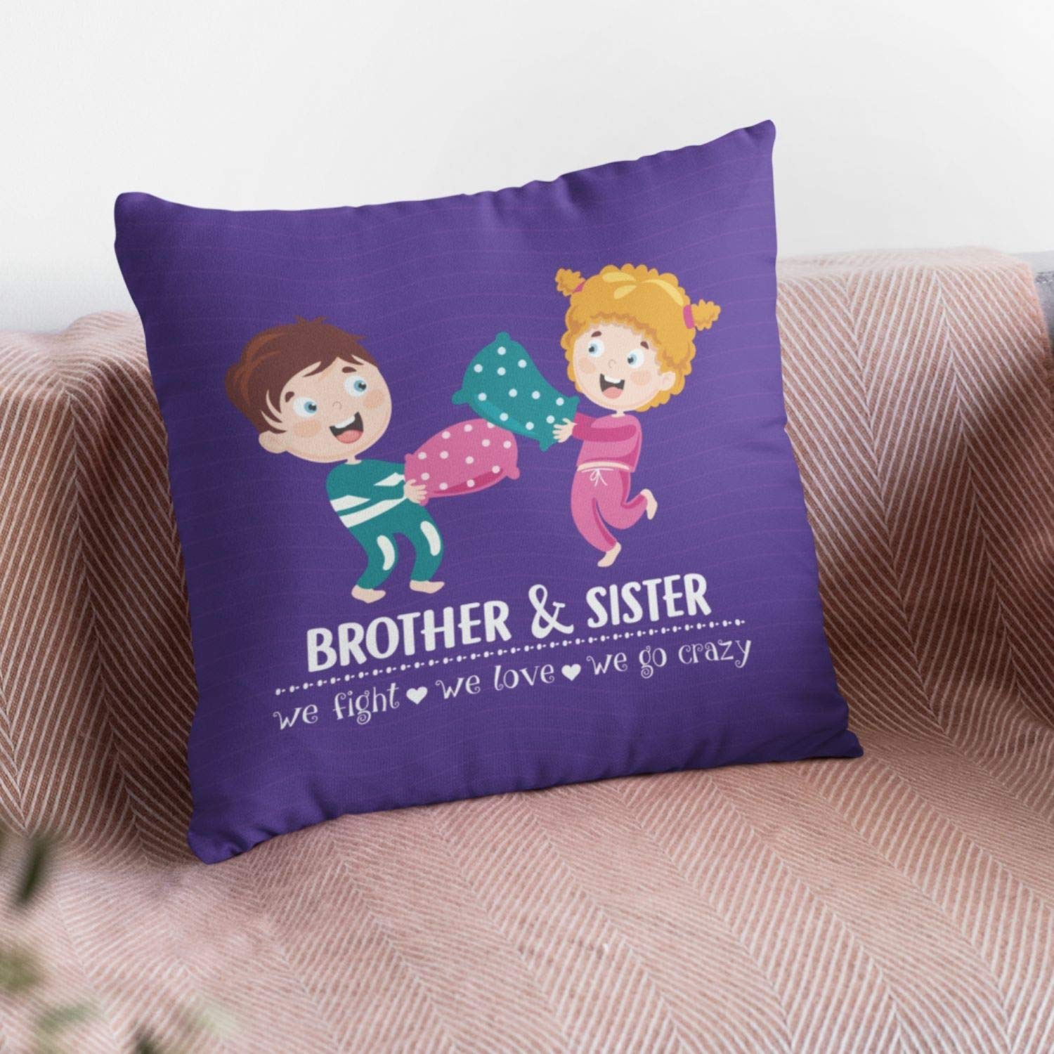 TheYayaCafe Brother Sister Fight Printed Cushion Cover 16x16 Inches (40x40 cm) for Raksha Bandhan, Birthday, Bhai Dooj, for Brother, Bhai, Bhaia from Sister, Didi