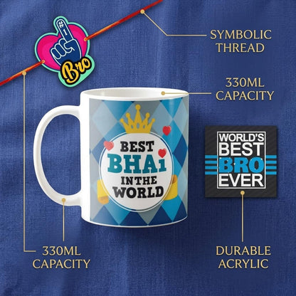 TheYayaCafe Rakshabandhan Gift for Brother, Bhai and Bhaiya, Ceramic Mug Coaster Rakhi Combo Set of 3, Printed Coffee Mug for Rakhi, Raksha Bandhan, Birthday, Bhai Dooj Gifts from Sister