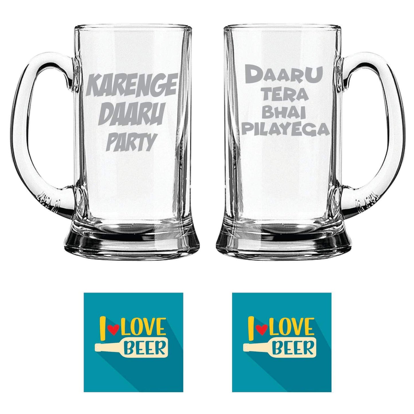 Karenge Daaru Party Daaru Tera Bhai Pilayega Hindi Engraved Beer Mugs Set