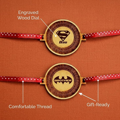 TheYayaCafe Rakhi for Brother Combo Set of 2 Engraved Wooden Rakhi with MDF Wood Dial 1.5 Inches, Raksha Bandhan Gift for Brother, Bhai, Bhaiya from Sister