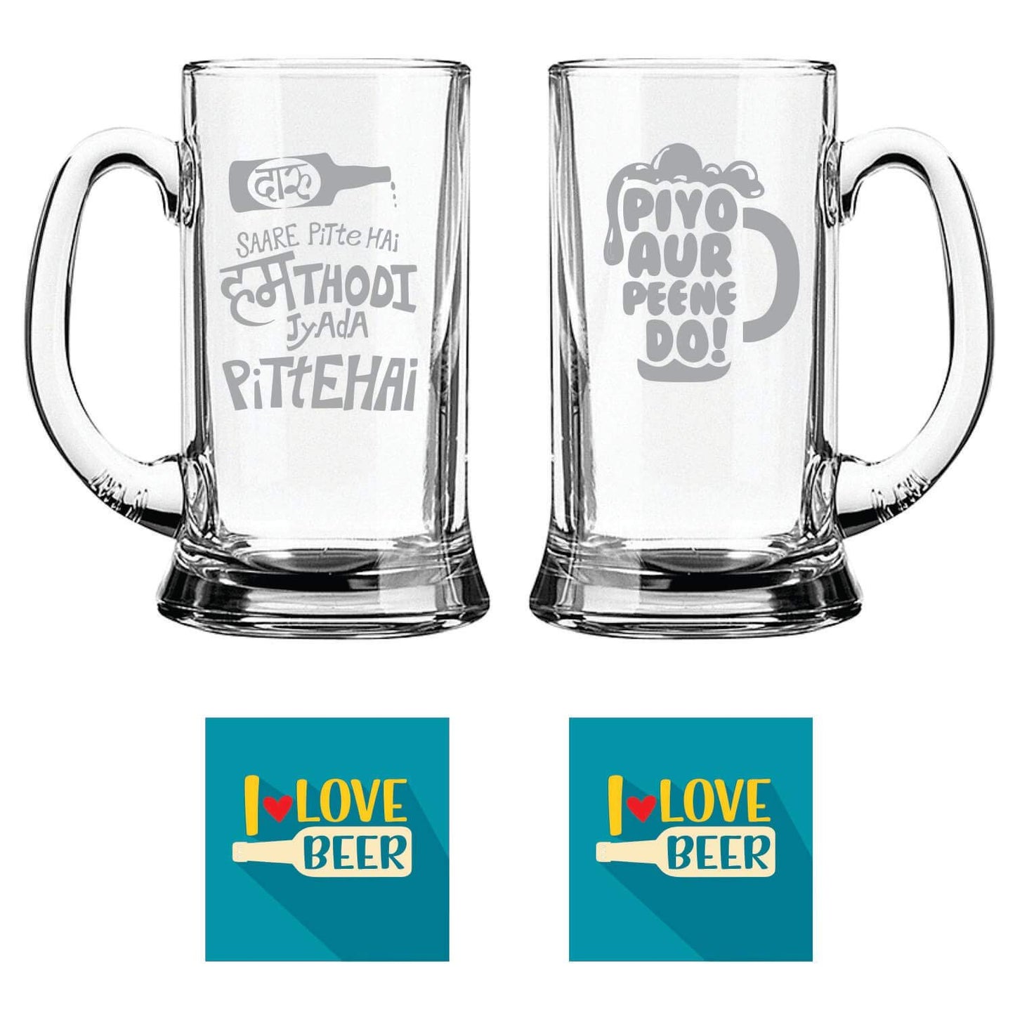 Daaru Saare Peete Hai Piyo AUR Peene Do Hindi Engraved Beer Mugs