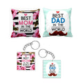 Best Mom & Dad Cushion Covers & Keychain Combo - Set of 4