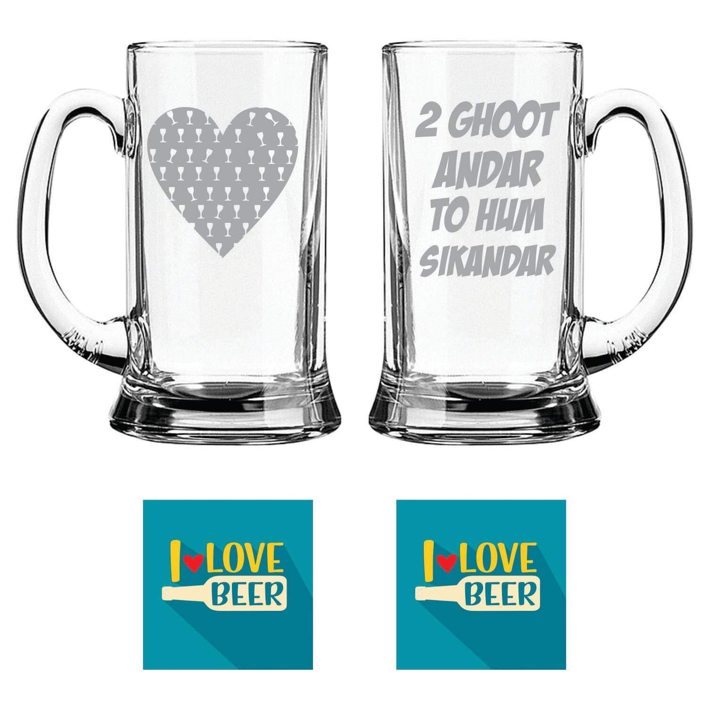 Daaru Heart Do Ghoot Andar to Hum Sikandar Hindi Engraved Beer Mugs