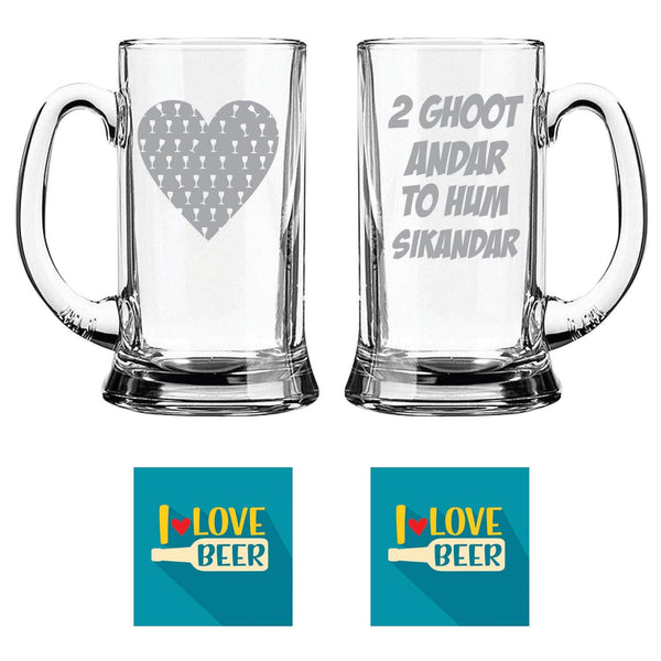 Daaru Heart Do Ghoot Andar to Hum Sikandar Hindi Engraved Beer Mugs