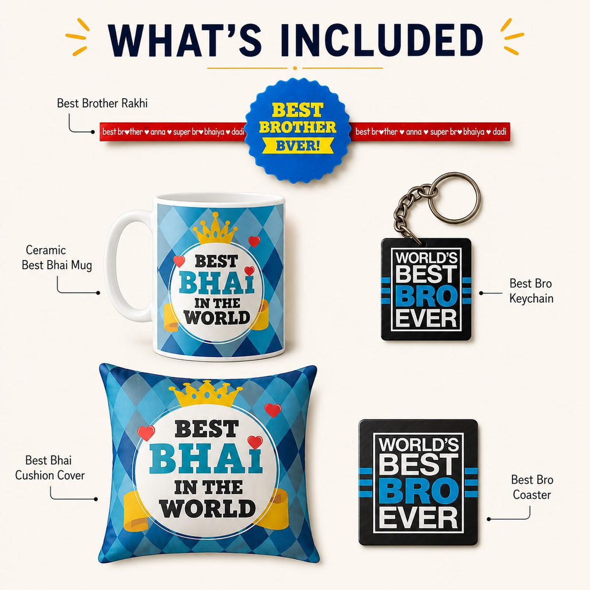 Best Bhai In The World cushion cover and mug