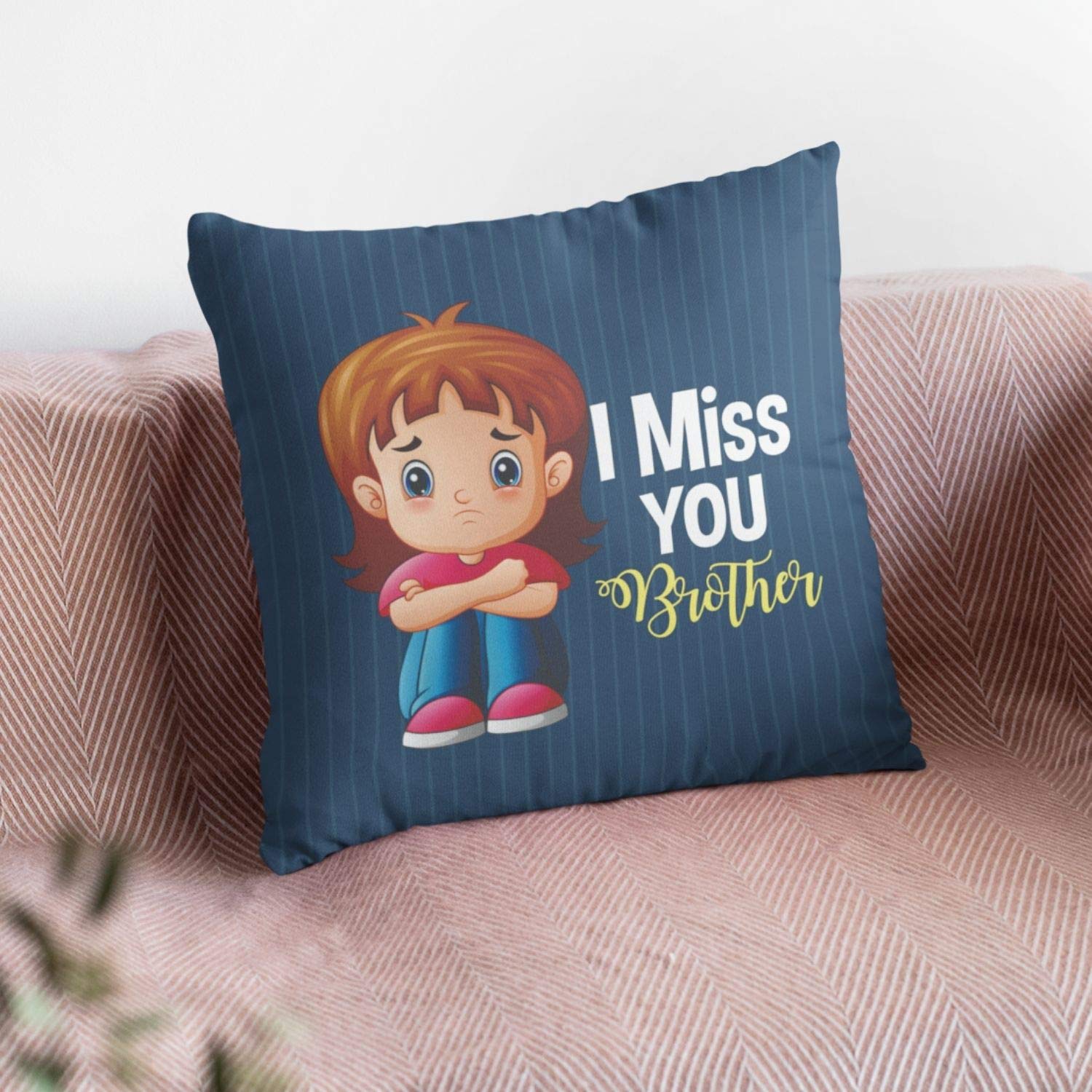 TheYayaCafe Brother Printed Cushion Cover I Miss You 16x16 Inches (40x40 cm), Raksha Bandhan Rakhi Birthday Bhaidooj Gift for Brother, Bhai, Bhaiya from Sister and Kids