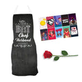 Chef Apron Combo Gift for Husband, Red Rose & 10 Cards