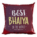 Best Bhaiya in the World Sequins Cushion Cover 20x20 - Rakhi Gift