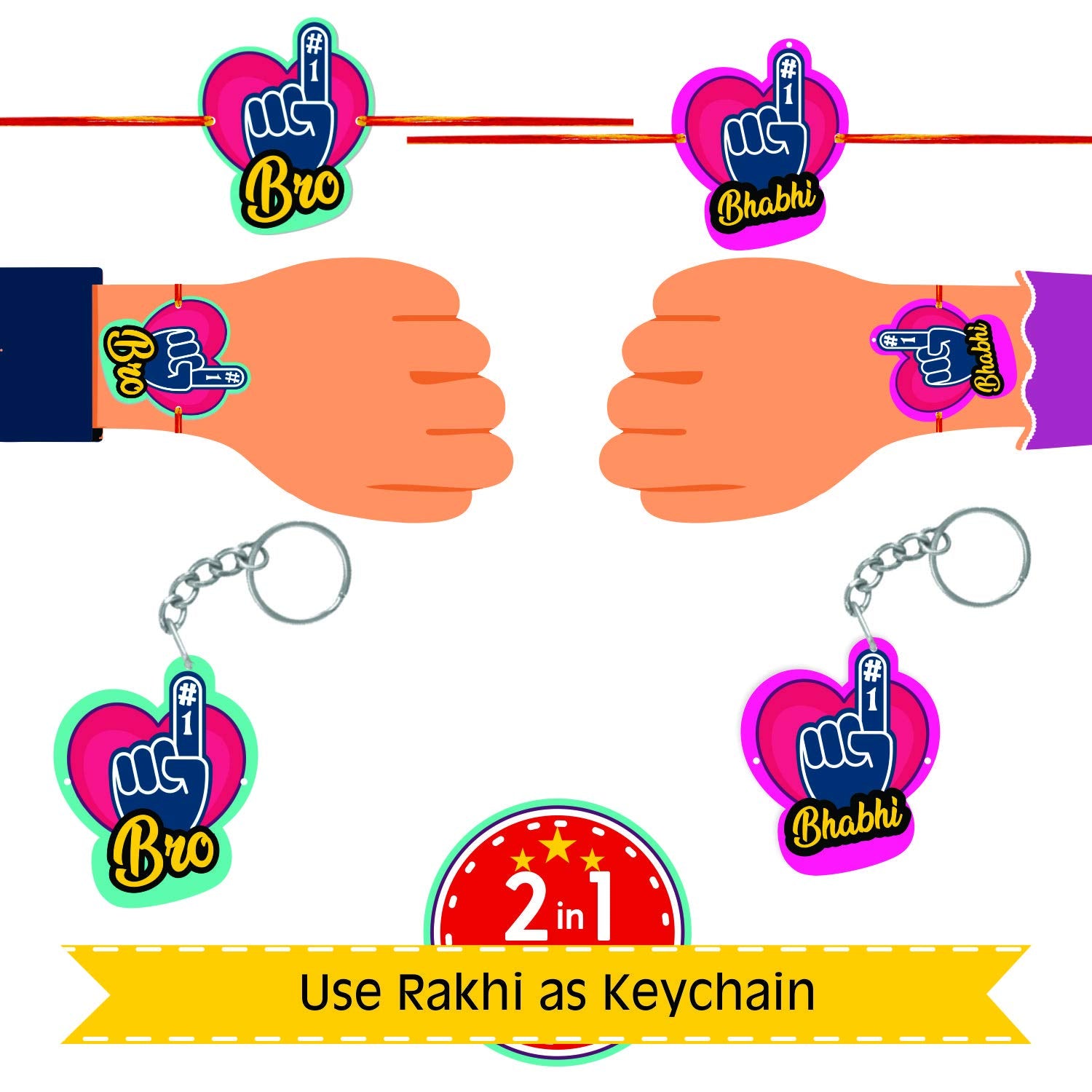 TheYayaCafe Rakhi Gifts for Bhaiya Bhabhi Combo Set of 4 with 2 Printed Ceramic Coffee Mugs (330 ml Each) and 2 Designer Rakhis, Raksha Bandhan Hamper for Brother and Sister in Law from Sister