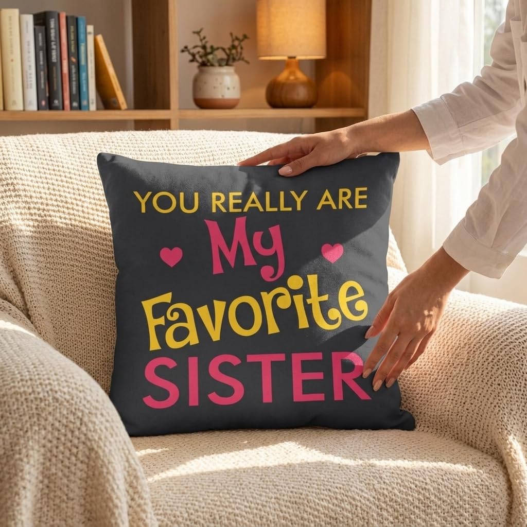 TheYayaCafe Sister Printed Cushion Cover Favourite Sister 12x12 Inches (30x30 cm)
