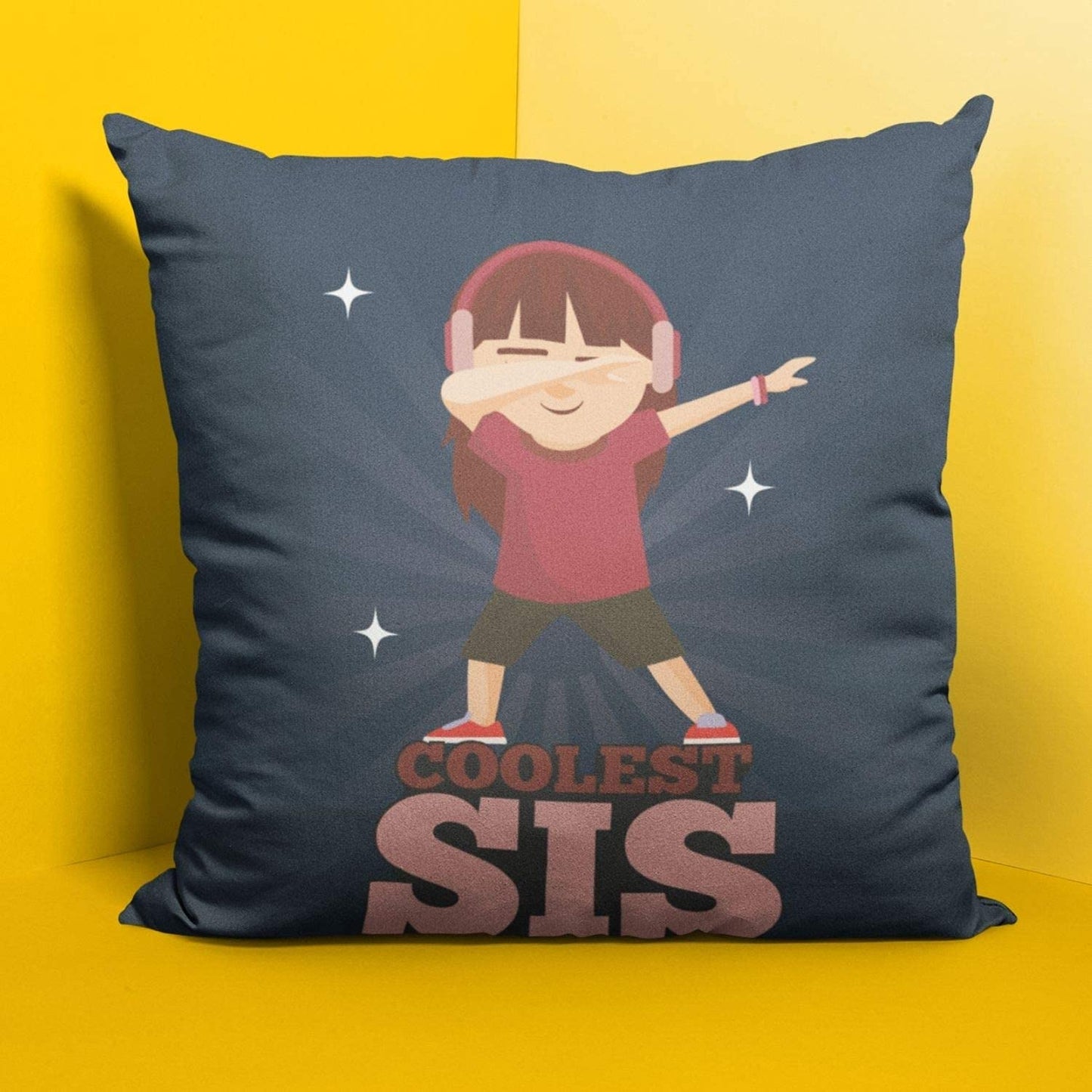 TheYayaCafe Sister Cushion Cover Coolest Sis 16x16 Inches (40x40 cm) Printed Cotton Pillow Cover, Rakhi Bhai Dooj Birthday Gift for Sister, Behen
