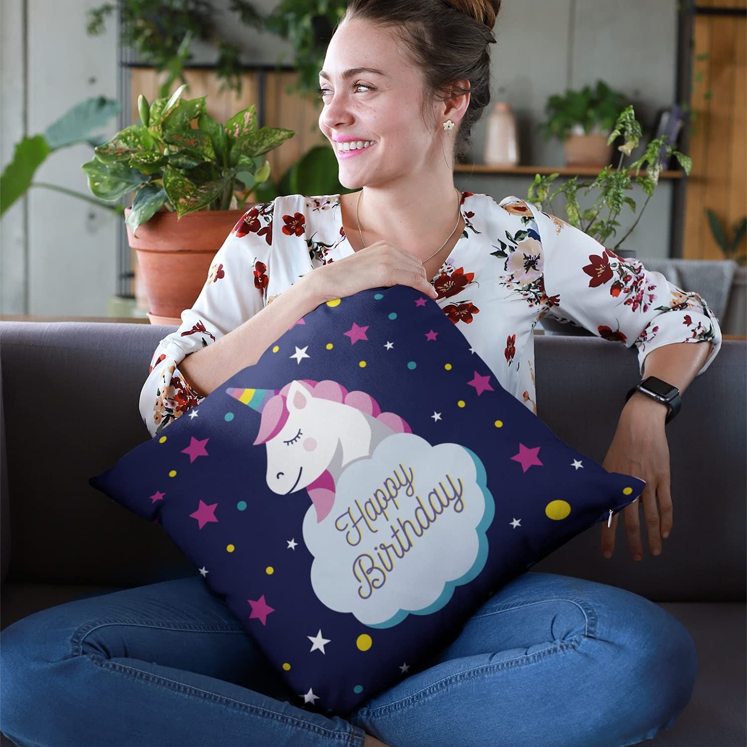 birthday unicorn cushion cover