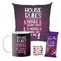 Mom's House Rules Mug & Cushion Combo with Dairy Milk Silk