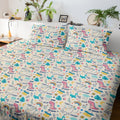 Dinosaur Unicorn King Size Double Bedsheet with 2 Pillow Covers