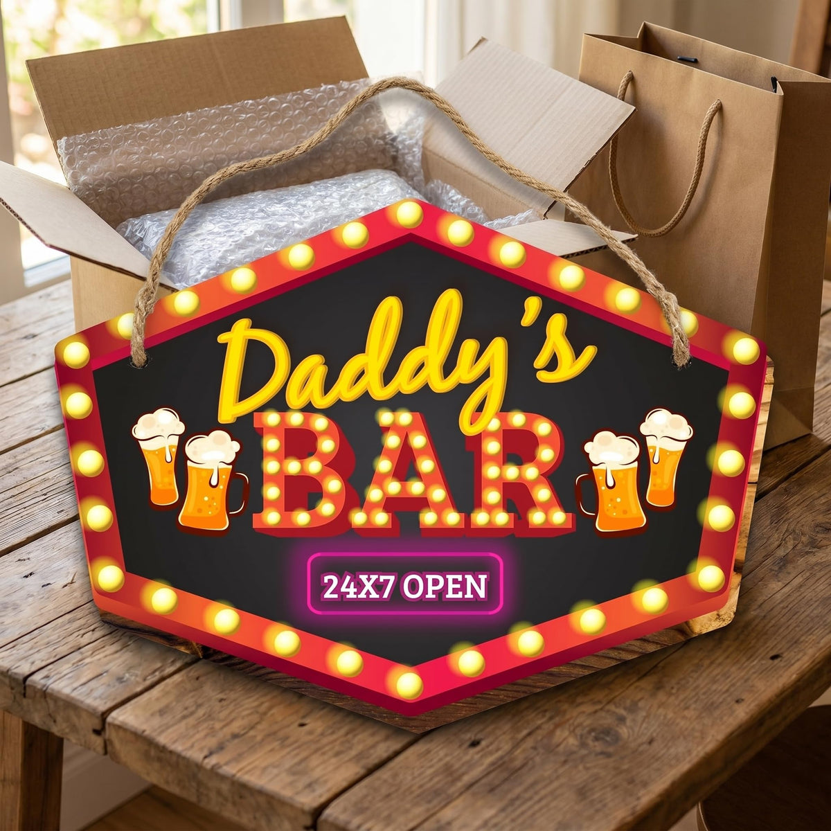 Daddy's Bar Open 24x7 Wall Door Hanging Decor