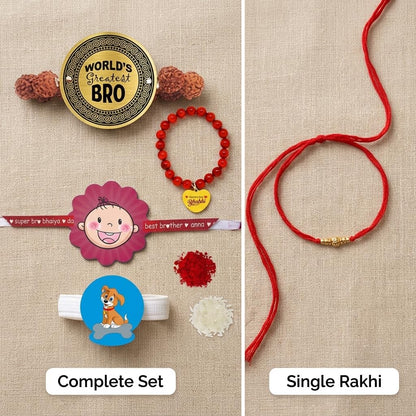 World Greatest Bro & Best Bhabhi Family Rakhi with Kids Rakhi - Combo of 3