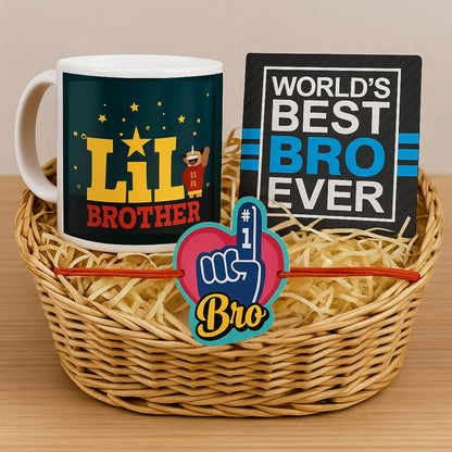 TheYayaCafe Rakhi Gift Combo for Brother Set of 3: Ceramic Mug 330ml, Acrylic Coaster 3.5x3.5 Inches & Rakhi, Rakshabandhan Gift for Bhai, Brother from Sister, Raksha Bandhan Birthday Bhaidooj