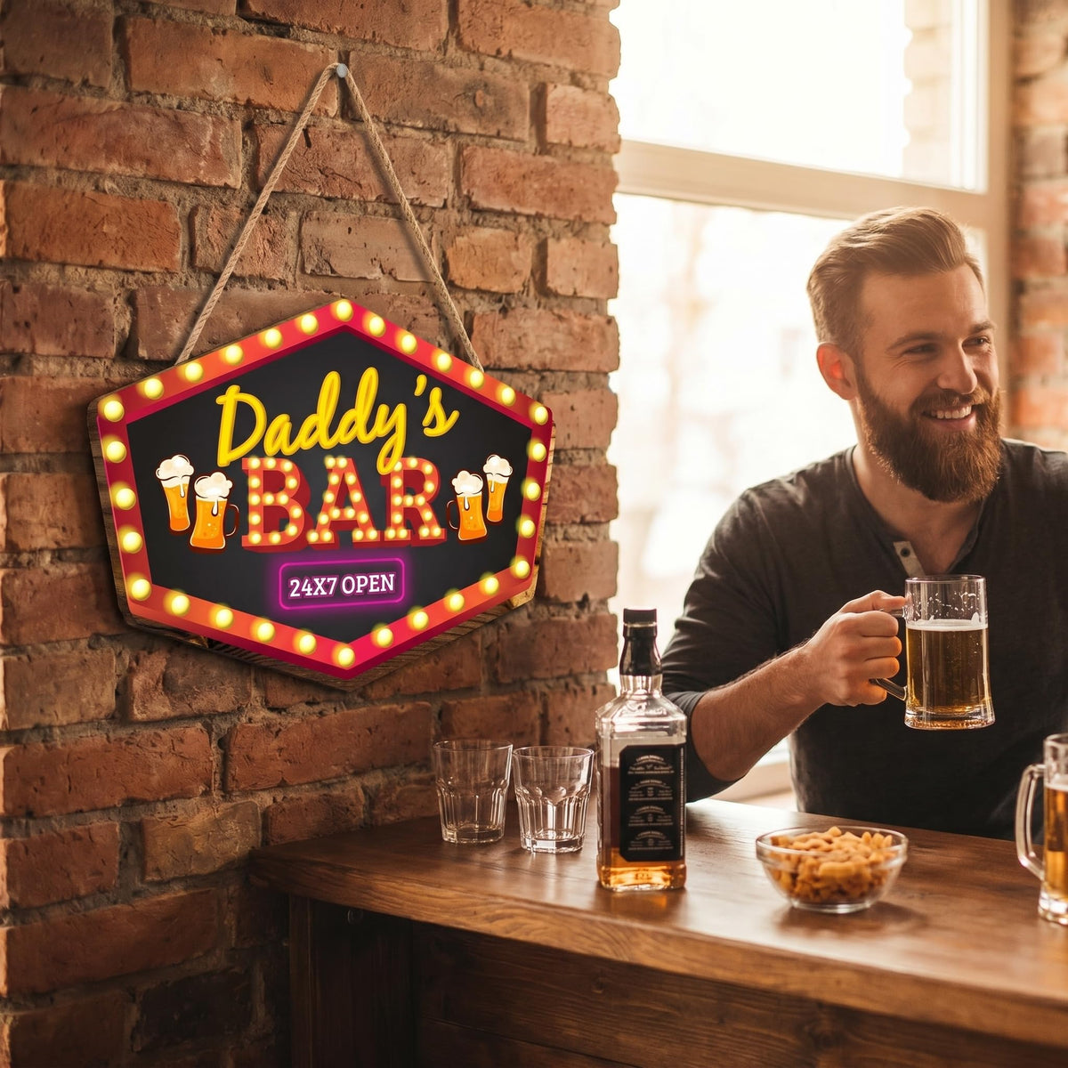 Daddy's Bar Open 24x7 Wall Door Hanging Decor