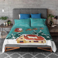 Flying Santa Christmas Bedsheet - Festive Double Bed Set