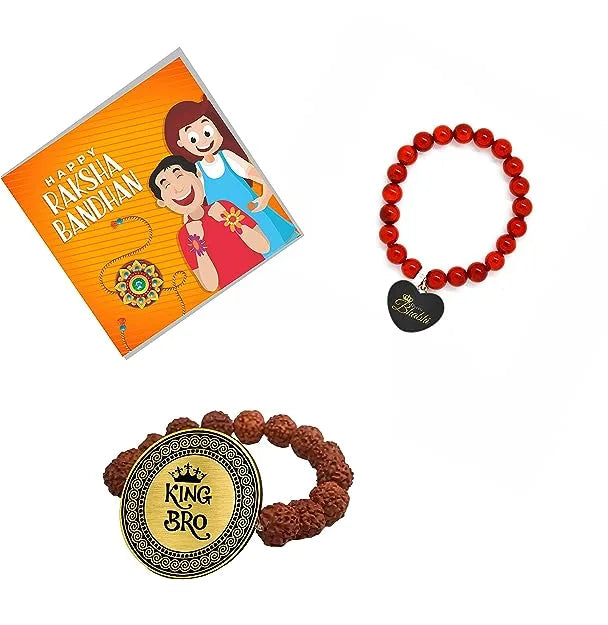 TheYaYaCafe Rakhi for King Queen Bhaiya Bhabhi Set of 2 Printed Beads Pearl Family Rakhi Combo Raksha Bandhan