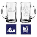 Best Dad in The World Beer Mug, Engraved Set of 2