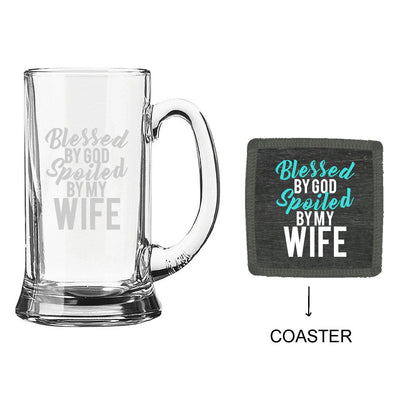 Blessed-By-God-Spoiled-By-My-Wife-Beer-Mug-With-Coaster
