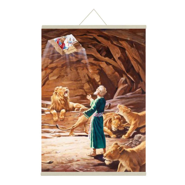 Daniel In The Lion'S Den Bible Lord Jesus Canvas Scroll
