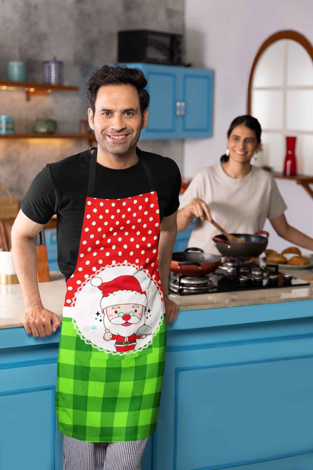 Cutesantaprintedchristmasapronmal