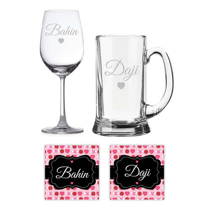 Engraved Marathi Didi Jiju Bahin Daji Beer Mug And Wine Glass