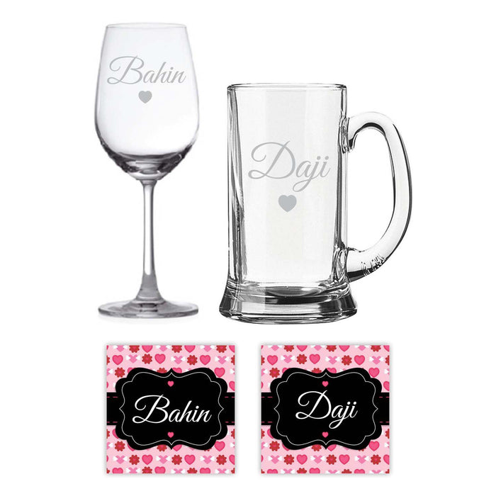 Engraved Marathi Didi Jiju Bahin Daji Beer Mug And Wine Glass