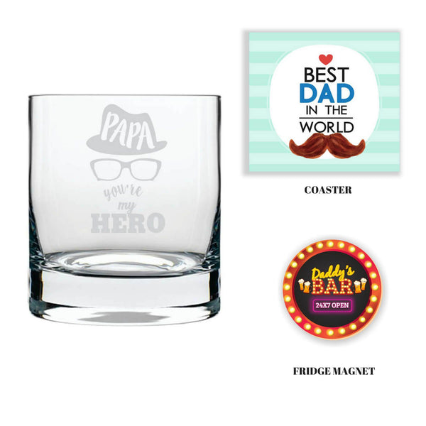 Hero Papa Engraved Whiskey Glass