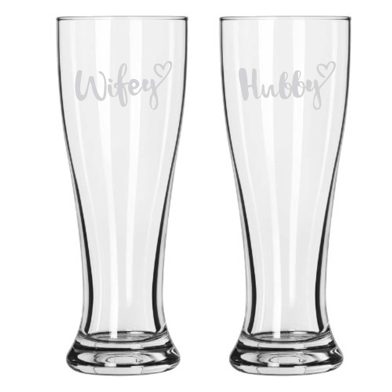 Engraved-Hubby-Wifey-Pilsner-Beer-Glass